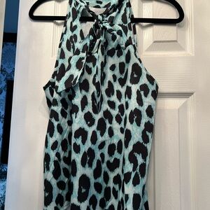 SHEIN Black and Blue Leopard Print Halter Blouse